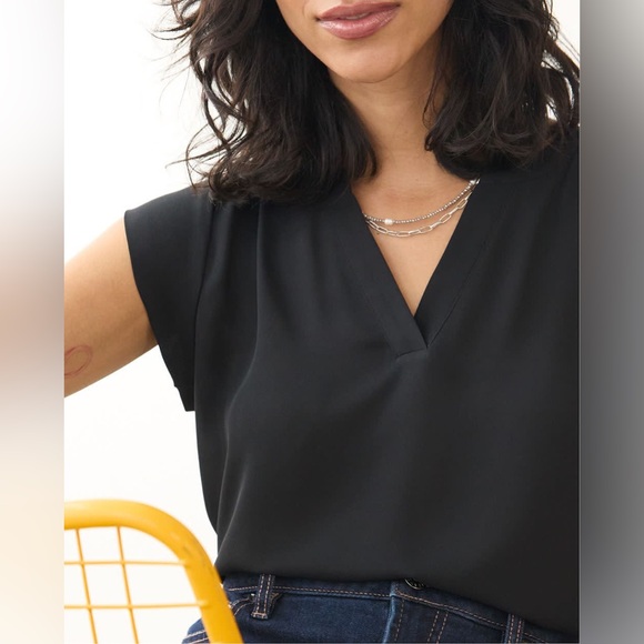 R Essentials Cap-Sleeve Blouse with Split Neckline - Picture 4 of 9